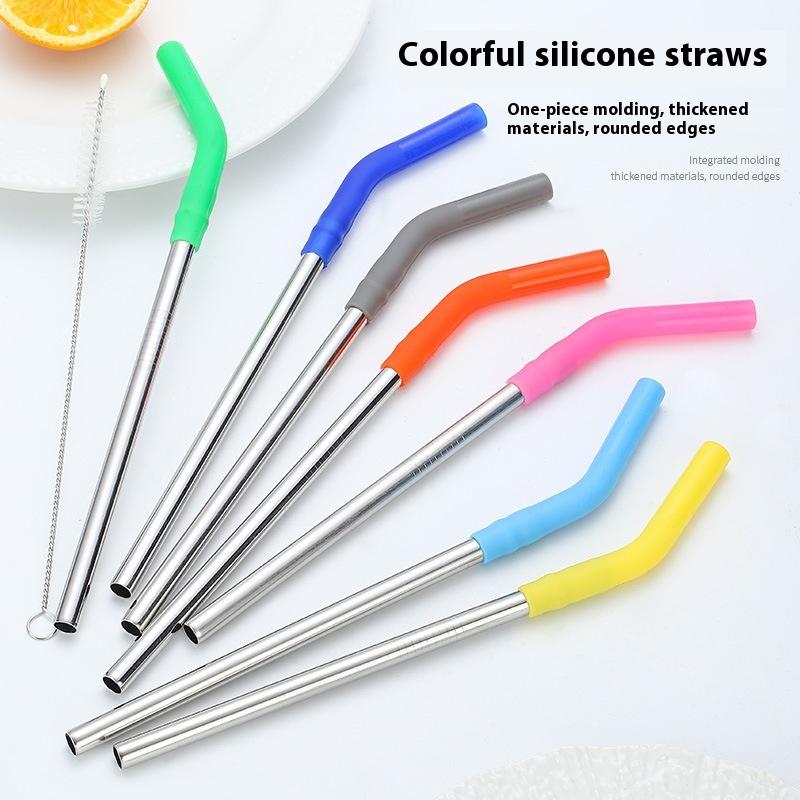 Kitchen Gadgets Design - 1세트 긴 스테인리스 빨대 실리콘 빨대