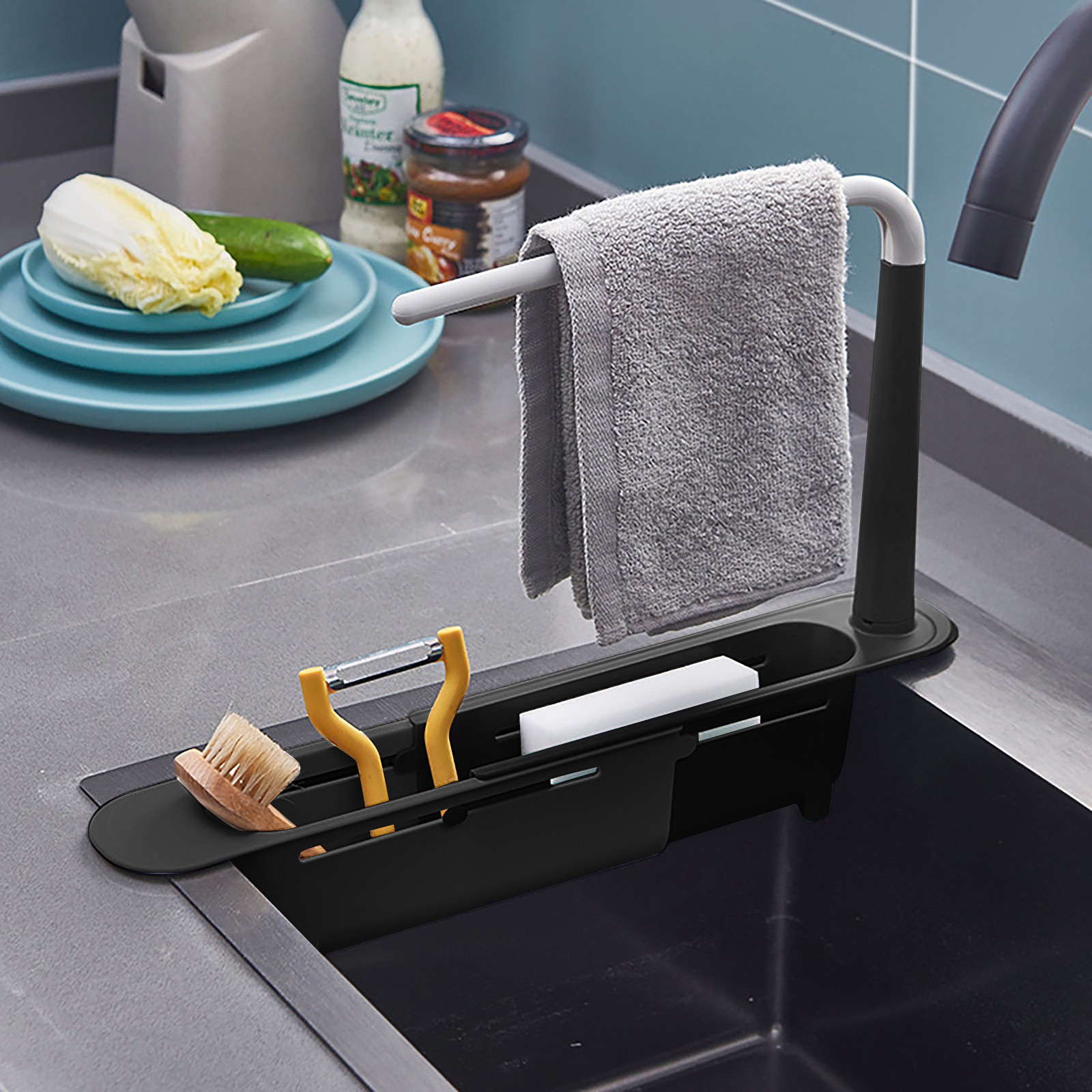 주방 정리함 비누 스펀지 거치대 수건 선반, 신축성 싱 - Kitchen Gadgets Useful 리뷰 및 가격
